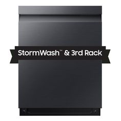 stormwash and 3rd rack logo on the side of a dishwasher that is black