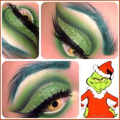 Matte Make Up, Grinch Costumes, Christmas Eye Makeup, Grinch Christmas Party, Whoville Christmas, Grinch Party, Christmas Makeup Look, Smink Inspiration