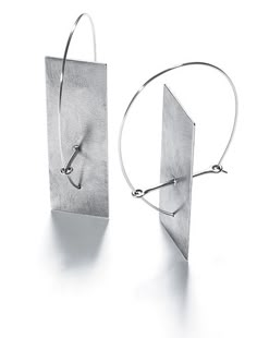 Solitary Plane Earrings by Sarah Mann (Silver Earrings) | Artful Home Modern Silver Rectangular Earrings, Modern Polished Finish Linear Earrings For Gift, Modern White Gold Earrings, Modern Polished Earrings For Gifts, Modern Earrings With Polished Finish As Gift, Modern Earrings With Polished Finish For Gift, Single Silver Rectangular Earring, Contemporary Metal Earrings With Polished Finish, Modern White Gold Wrap Earrings