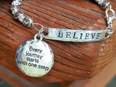 Came to Believe Step 2 Faith Journey Hand-stamped Recovery Bracelet: hammered to represent our weathered condition from the storms, polished to represent how the Light reflects the beauty of our scars. Please specify in order note if you need and extender for larger wrist size. Every Journey Starts with One Step. Recovery Bracelet, Recovery Jewelry, 12 Steps, Hand Stamped, Beaded Jewelry, Silver Bracelet, Jewelry Bracelets, Beaded Bracelets, Stamp