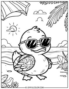 a cartoon duck wearing sunglasses and holding a piece of fruit in his hand, while standing on