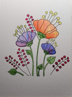 an image of three flowers painted on paper