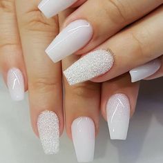 @beauty_nails_inspo on Instagram: “Follow Us @beauty_nails_inspo Follow Us @beauty_nails_inspo @beauty_nails_inspo . . . . . . . @tonysnail…” Glitter Nails Acrylic, White Acrylic Nails, Bride Nails, Homecoming Nails, Bridal Nails, Prom Nails, Pretty Acrylic Nails, Short Acrylic Nails