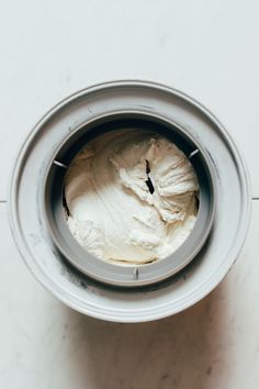 an overhead view of a can with something in it