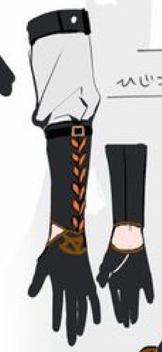 the paper doll is wearing black gloves with laces on them