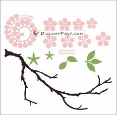 some pink flowers and green leaves on a white background with the words dreamposty com