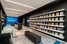 the interior of a book store with many books on shelves