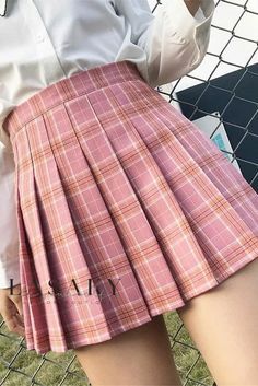 Lasaky - High-Waisted White Pleated A-Line Skirt with Chic Plaid Hem Pink Plaid Skirt, Black Tennis Skirt, Womens Pleated Skirt, Velvet Sweater, A Line Mini Skirt, Skirt Skirt, Womens Long Sleeve Shirts, Plaid Skirt, Pink Plaid