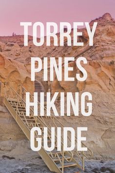 there is a yellow stair going up the side of a mountain with text that reads torrey pines hiking guide