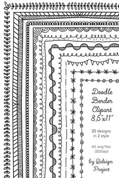 a set of hand drawn doodle border designs