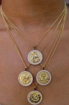 18k gold ARIES zodiac coin pendant with diamond frame.  .48cts diamonds  20 inch chain with loops at 18 and 16 inch.  *Custom engraving available please email info@anitako for more information.  #AKZC-ARI Diamond Choker, Diamond Chain, Pear Diamond, Jewelry Companies