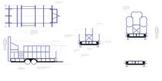 three different views of the back and side of a truck with blueprints on it