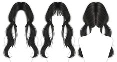 three wigs with long black hair on them