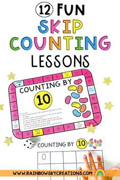 a poster with the text, 12 fun skip counting lessons