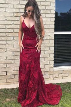 Mermaid V-neck Lace Long Prom Dress Long Party Dress,WP144 Red Lace Prom Dress, Prom Dress With Train, Burgundy Prom, Red Mermaid, Mermaid Prom Dresses Lace, Backless Evening Dress, Burgundy Prom Dress, Lace Prom Dress, Backless Prom Dresses