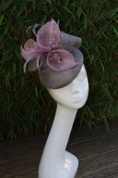 Pewter and heather button by SUSAN FAGE #millinery #hats #HatAcademy Fascinator Headband, Church Hats, Love Hat