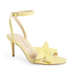 Yellow Heeled Sandals, Black Glitter Heels, Trending Womens Shoes, Yellow Sandals, Yellow Heels, Ankle Strap Block Heel, Floral Heels, Stunning Shoes, Suede Block Heels