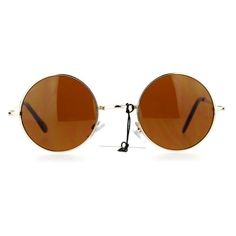 SA106 retro hippie fashion round circle lens John Lennon style classic sunglasses. (688) Size: one size.  Color: Gold.  Gender: female.  Age Group: adult. Brown Round Sunglasses For Summer, Vintage Summer Festival Sunglasses, Retro Round Sunglasses With Uv Protection, Vintage Brown Round Sunglasses, Retro Round Sunglasses For The Beach, Retro Sunglasses For Spring Music Festival, Retro Round Sunglasses For Beach, Retro Sunglasses With Uv Protection For Music Festivals, Retro Sunglasses With Mirrored Lenses For Music Festival