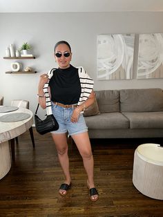 Give a basic denim shorts outfits life by layering a sweater and or adding a belt, accessories and sunglasses. Click link to shop. #affiliate Denim Shorts Summer Outfit, Layering A Sweater, Shorts Outfit Idea, Denim Shorts Outfits, Denim Shorts Outfit Summer, Shorts Summer Outfit, Denim Shorts Outfit, Casual Denim Shorts, Chic Summer Outfits