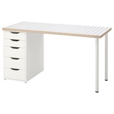 a white desk with four drawers underneath it