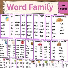 word family worksheet with pictures and words