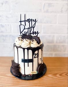 a birthday cake with cookies and cream frosting