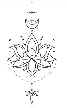 a drawing of a lotus flower with two crescents on it's petals and the moon