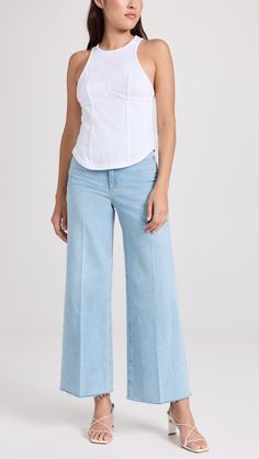 Fabric Stretch: StretchNon-StretchSuper-StretchFabric: Heavyweight, stretch denimWide leg cut with frayed cuffsButton closure and zip fly5-pocket stylingShell: 98% cotton/2% elastaneWash coldImported, MexicoStyle #PDENI41645 Mexico Style, Denim Wide Leg, Wide Leg Denim, Ankle Jeans, Curator Style, Stretch Jeans, Victoria Beckham, Stretch Denim, Wide Leg