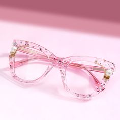 Transparent Pink Glasses with Pearl and Glitter Stars Kawaii Glasses Frames, Pink Clear Glasses, Kawaii Glasses, Wire Frame Glasses, Pearl Glasses, Fun Glasses, Unique Glasses, Transparent Frame, Pink Glasses