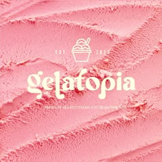 the logo for gelafopia is shown on a pink background with white lettering