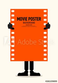 a man holding a movie poster with his hands in front of the film strip, eps format