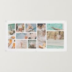 a collage of photos with people on the beach and swimming in the water, all taken from different angles