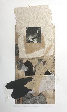 a collage of torn paper with an image of a cat and bird on it