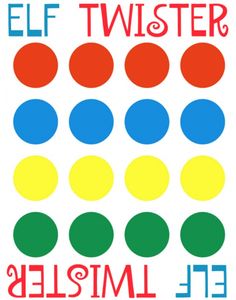 a poster with different colored circles and words that say, elf twister el mister