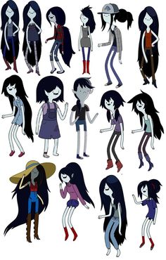 cartoon characters with different poses and hair styles, all dressed up in various outfits for halloween