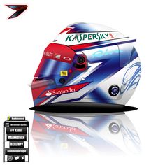 a helmet with the name kasperskiy on it is shown in red, white and blue