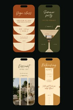 four luggage tags with different designs and colors on the front, back and side of them