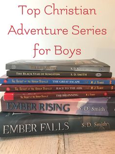 a stack of books with the title top christian adventure series for boys