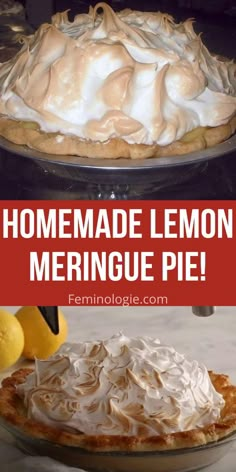 homemade lemon meringue pie with text overlay