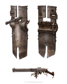 Devices: Gunner Shield by: Keith Thompson #steampunk #weapon Fantasy Revolver, Keith Thompson, 다크 판타지, Post Apocalypse, Armor Concept, Tactical Gear, Zeppelin