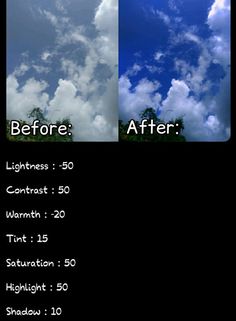 the before and after image of clouds in the sky with text below that reads, before and after photoshopped