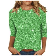 Patlollav Womens Casual Tops 3/4 Sleeve Shiny Printed Long Sleeve Round Neck Blouse 1. It is made of materials,durable enought for your daily wearing. 2. Stylish and fashion make you more attractive. 3. Great for party,Daily,Beach,I am sure you will like it! Gender: Women/Ladies/Lady/Female Party, Everyday, Dates, Vacation, Casual style, suitable for daily, office, work, business,date, and homecoming. Package Content: 1 x Tops Tips: 1. Please compare the detail sizes with yours before you buy!!! Glitter Jacket, Ladies Tops Blouses, Party Blouse, Womens Tops Dressy, Glitter Top, Casual Tops For Women, Womens Casual, Party Tops, New Tops