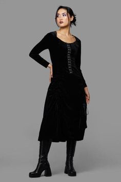 Vampiric Formal Dress Gothic Formal Dress, Gothic Formal Dresses, Gothic Formal, Goth Academia, Vampire Style, Fitted Corset, Alternative Dress, Romantic Goth, Long Sleeve Dress Formal