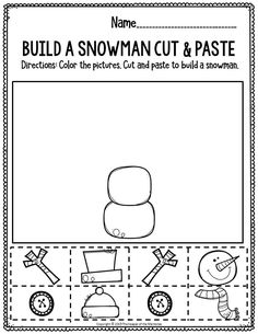 a printable snowman cut and paste worksheet for children to practice their skills