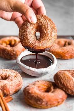 Small Batch Chocolate Stuffed Churro Donuts Make Donuts At Home, Churro Donuts, Homemade Churros, Chocolate Dipping Sauce, Pastry Dough, Pantry Staples, Friendly Reminder, Donut Recipes, Vegetarian Chocolate