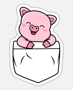 a pink pig sticking its head out of a pocket sticker on a white background