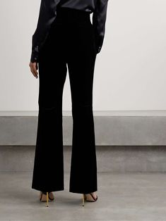 TOM FORD Cotton-velvet flared pants Velvet Flare Pants, Black Toms, Velvet Flares, Velvet Trousers, High Waisted Flares, Kick Flares, Flared Pants, Sports Suit, Knitwear Tops