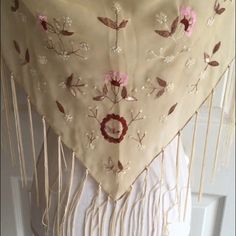 One Size Cream Veil Embroidered Back Design Never Used Cream Shawl, Embroidered Shawl, Back Design, Veil, Shawl, Tassels, Old Things, Jackets For Women, Cream