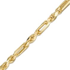 From the Made in Italy collection, this men's 4.3mm-wide diamond-cut semi-solid Figarope chain bracelet is crafted in 14K gold. The bracelet measures 8.5 inches in length and secures with a lobster claw clasp. Link Chain Bracelet, Gold Chains For Men, Minimalist Bracelet, Yellow Gold Bracelet, Bracelet Crafts, Chain Link Necklace, Chains For Men, Link Necklace, 10k Gold