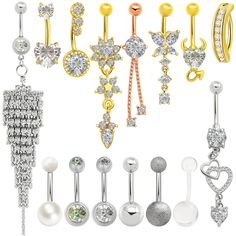 PRICES MAY VARY. Package and design: Belly button piercing set contains 15 pieces of surgical steel belly button rings in different styles.Adorned with captivating heart, flower, and butterfly charms, our belly rings create a mesmerizing and eye-catching effect as they dangle gracefully from your belly button piercing. Size and material: Bar thickness:14g=1.6mm, available length: 10mm.comfort fit design,won't easy to slip off. Navel piercing jewelry is made of high quality stainless steel; highl Adjustable Hypoallergenic Stainless Steel Belly Rings, Mushroom Belly Button Ring, Piercing Belly Button, Cheap Heart-shaped Belly Rings For Valentine's Day, Nickel-free Silver Dangle Belly Rings, Navel Piercing Jewelry, Adjustable Nickel-free Dangle Belly Rings, Fancy Ball, Belly Piercing Jewelry